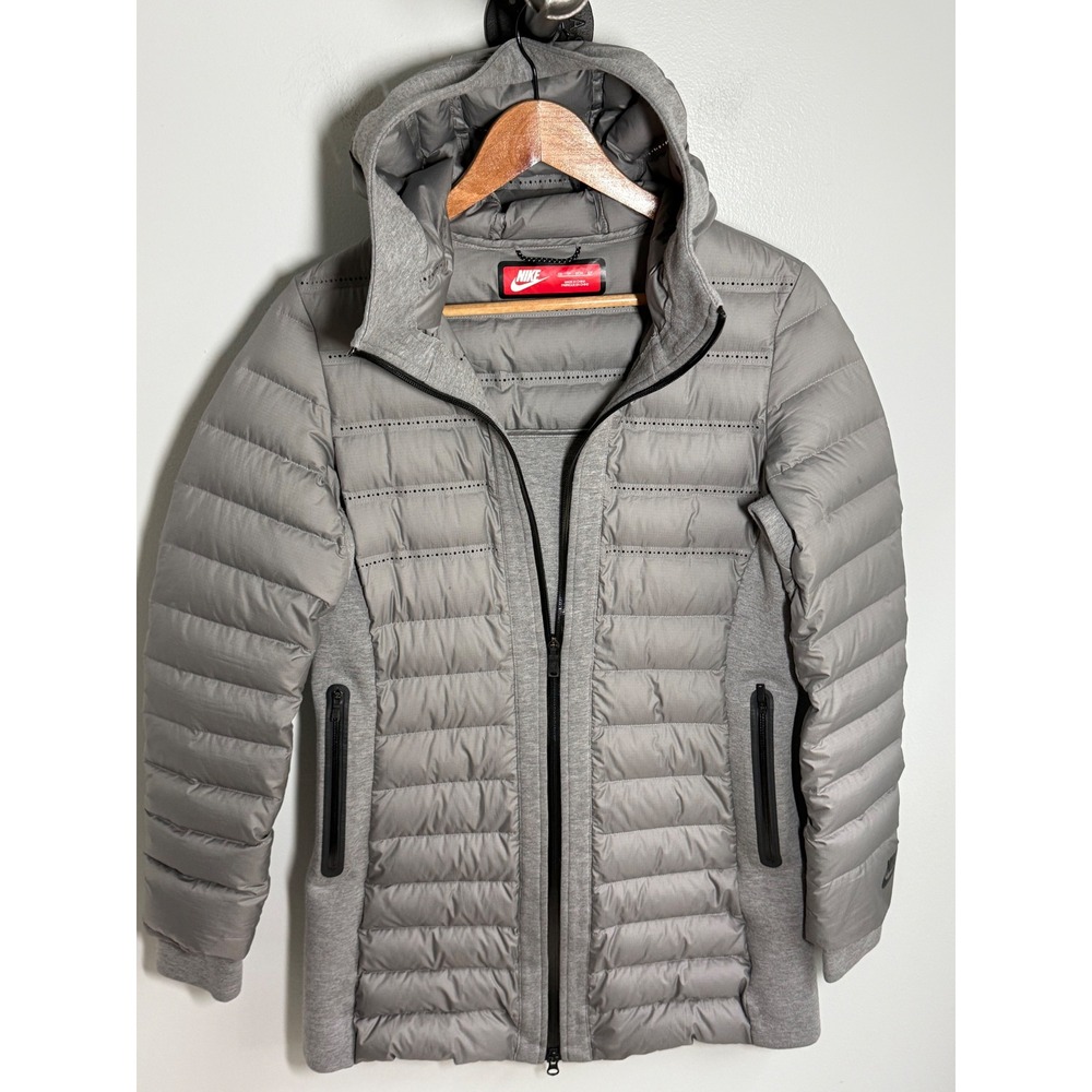 Nike Tech Aeroloft Down Fill Hybrid Jacket Grey Hooded Women XS 800625-043